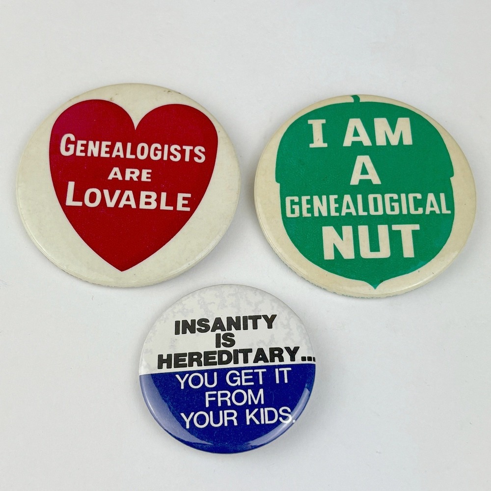 Vintage Buttons Genealogy Themed Novelty Buttons Pins Lot of 3 - Picture 1 of 7
